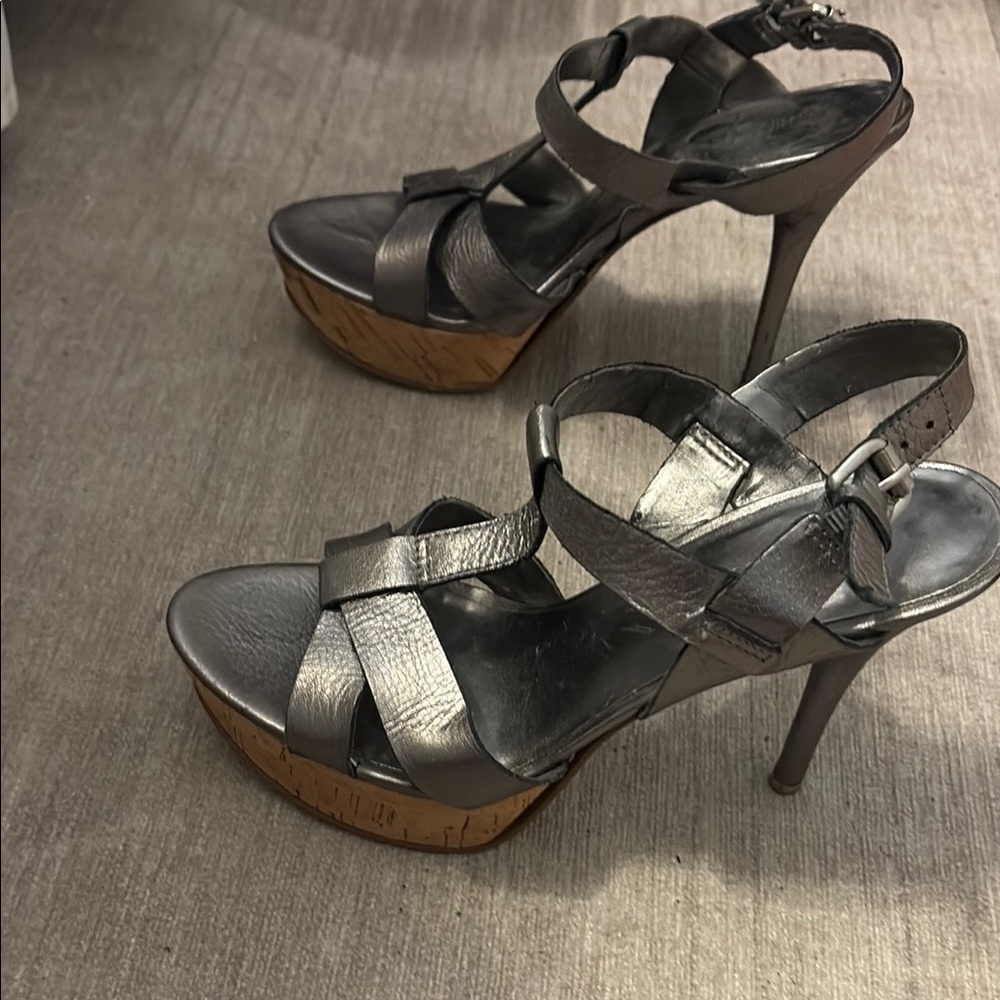 Nine West Silver High Heel Sandals with Ankle Strap